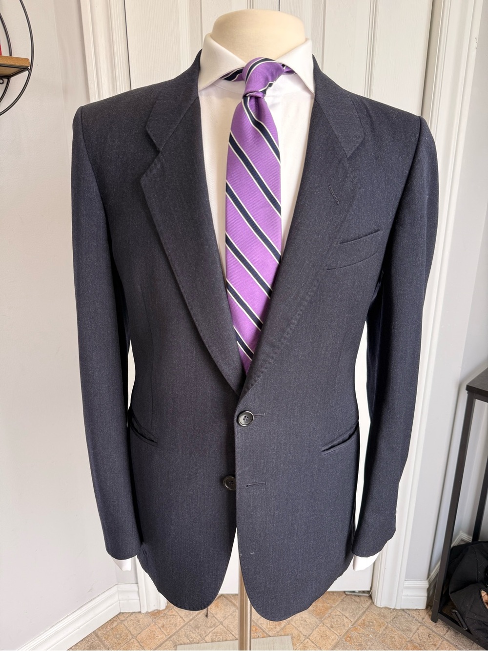 38R - Made in Italy Classic Men's Dark Gray Two-Button Blazer